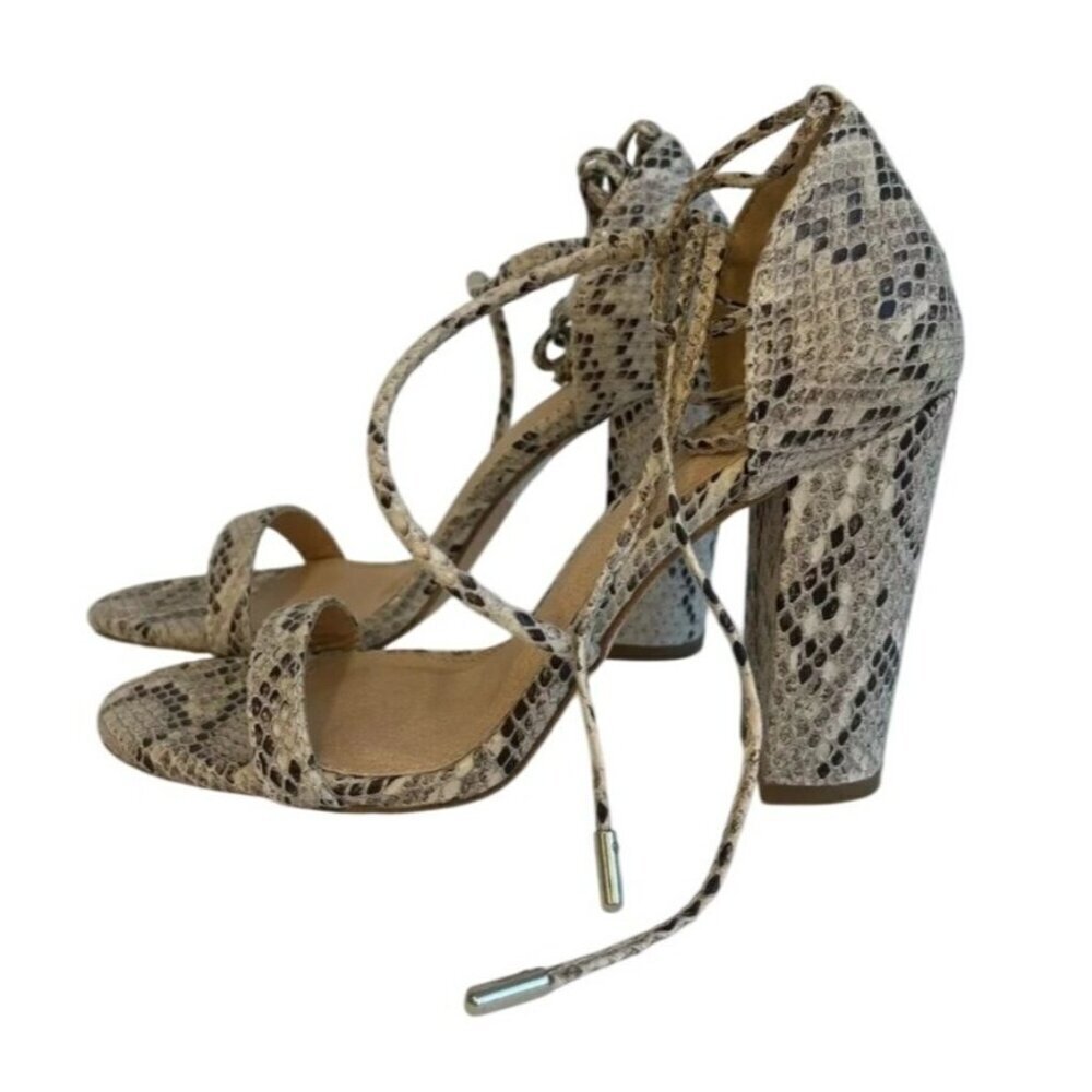 OLIVIA FERGUSON / Snake Laceup / Print / Block Heel / Sandals With Open Toe - Picture 2 of 7